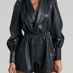 SHOWPO BLACK LEATHER ROMPER
